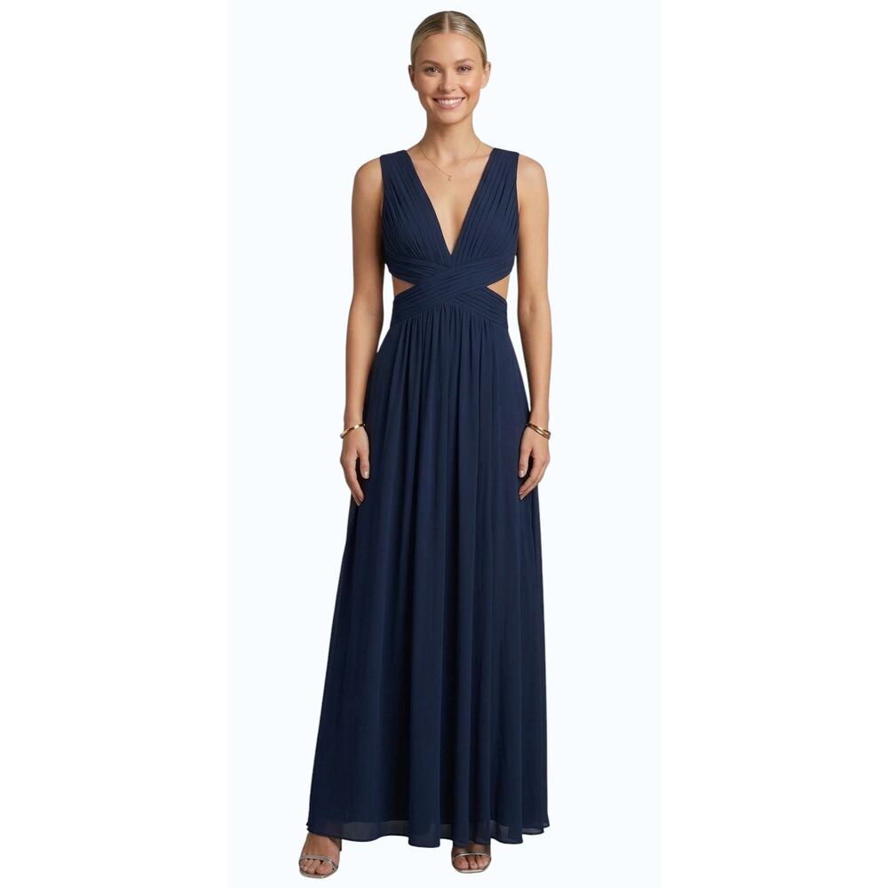Lulu's Deep Navy V‑Neck Maxi Dress with Side Cutouts